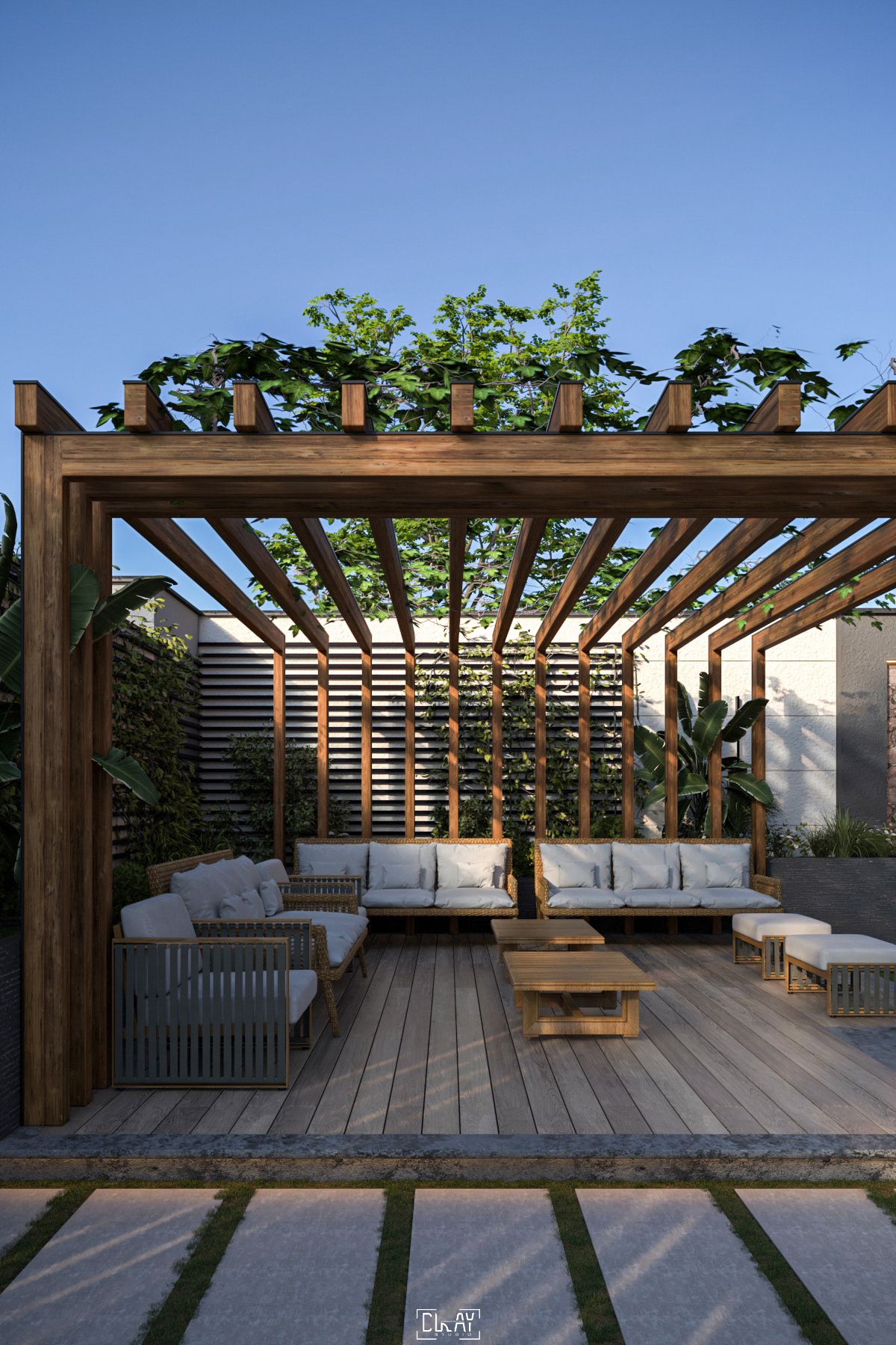 الجلسات والمظلات تنسيق حدائق في الرياض – تصميم حديقة مودرن