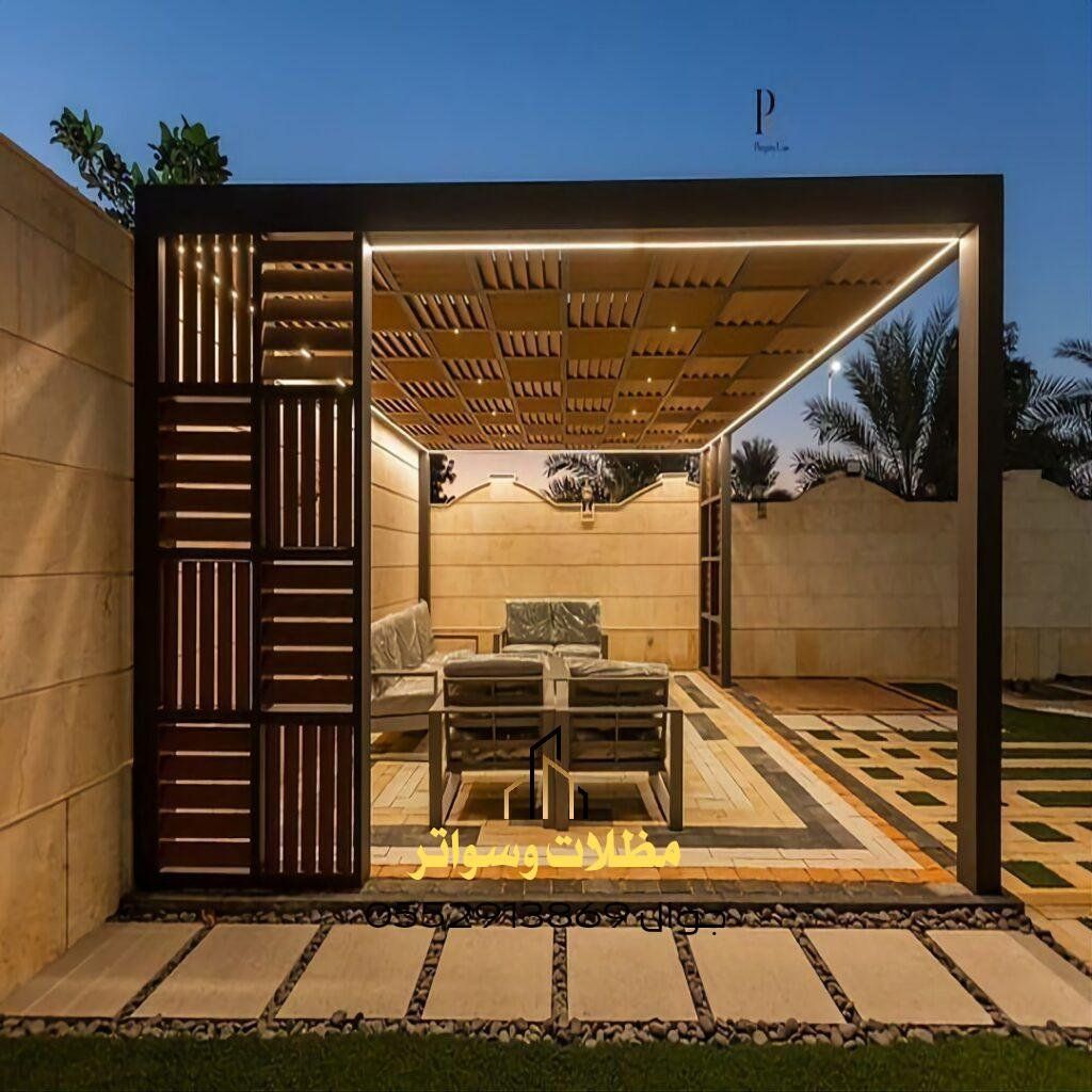 الجلسات والمظلات تنسيق حدائق في الرياض – تصميم حديقة مودرن